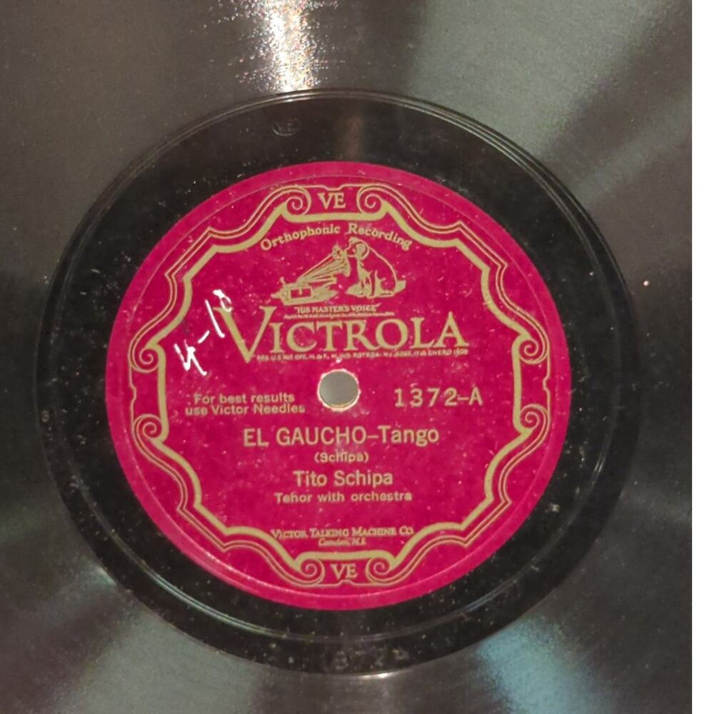 Vintage 78 Record LP Album Disc Shellac  Vinyl Tito Schipa 1372 Renowned Tenor